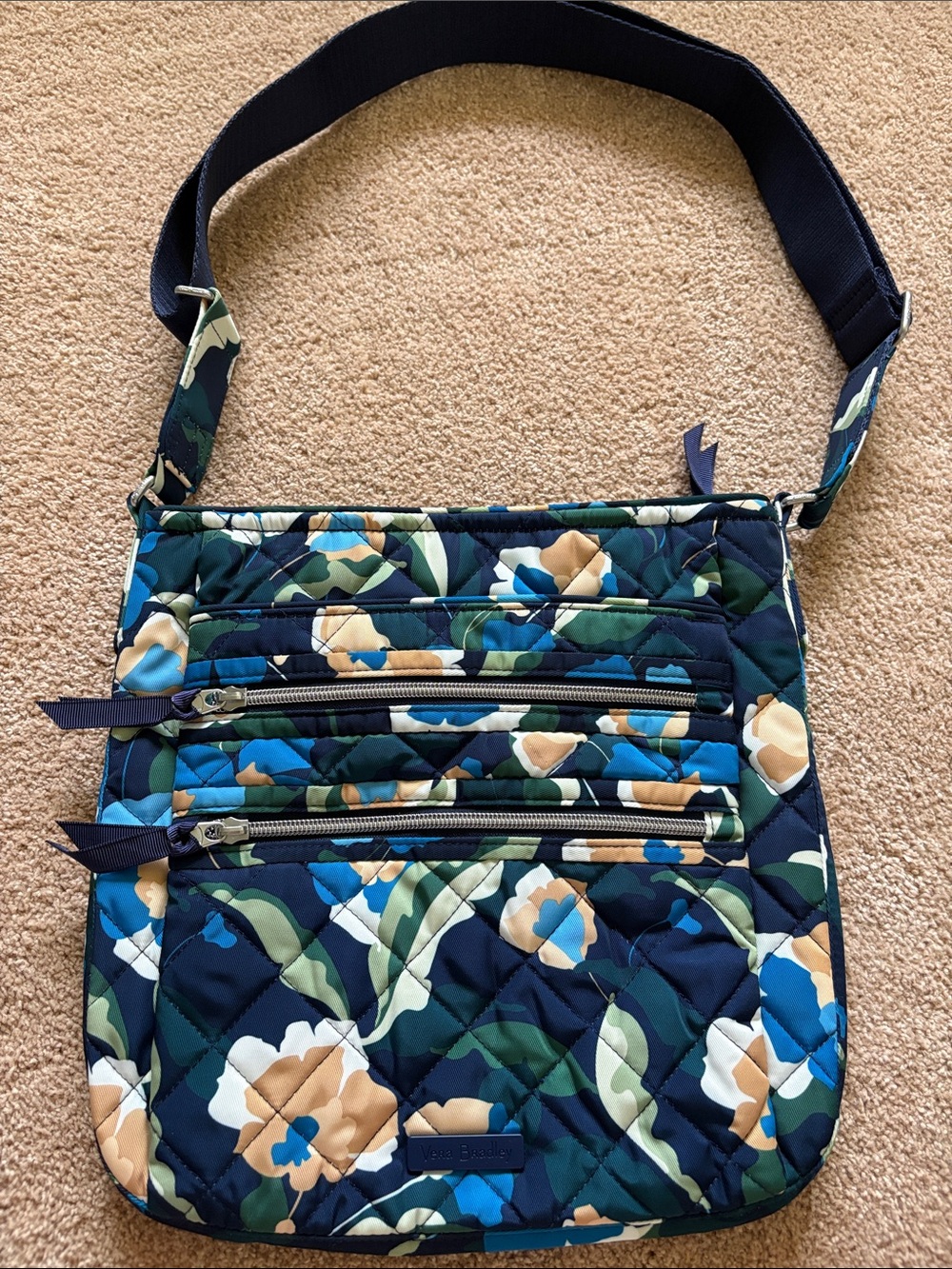Vera Bradley Immersed Blooms Performance Material Triple Zip Hipster New!